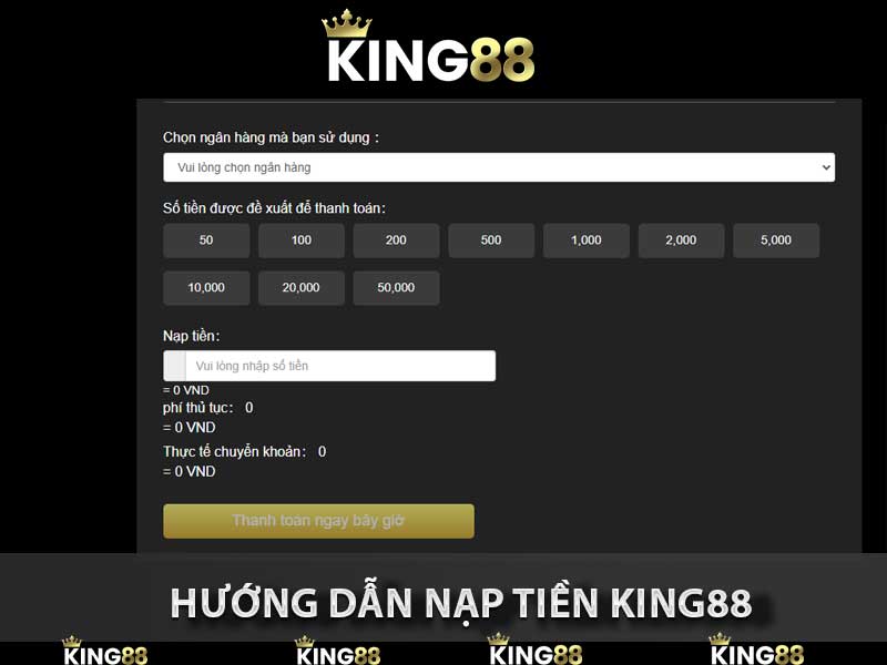 hướng dẫn nạp tiền King88