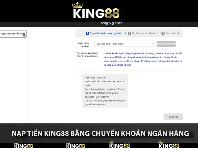 nạp tiền King88 bằng chuyển khoản ngân hàng